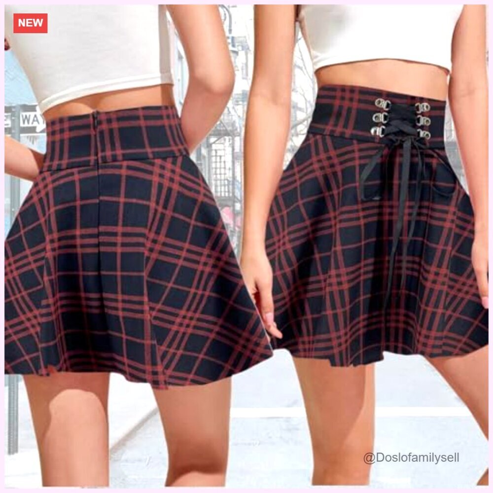 High Waisted Pleated Mini Skirt, A-Line Flare, Polyester Blend, Gothic Style - Picture 4 of 6